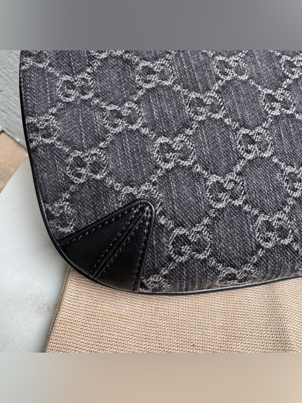 Gucci Horsebit Monogram Denim Slim Shoulder Bag - Picture 13 of 15